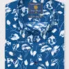 Regular Fit Navy and Ecru Tropical Flower Print Cotton Shirt