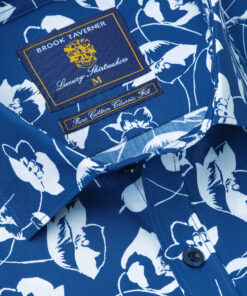 Alternative view of Regular Fit Navy and Ecru Tropical Flower Print Cotton Shirt
