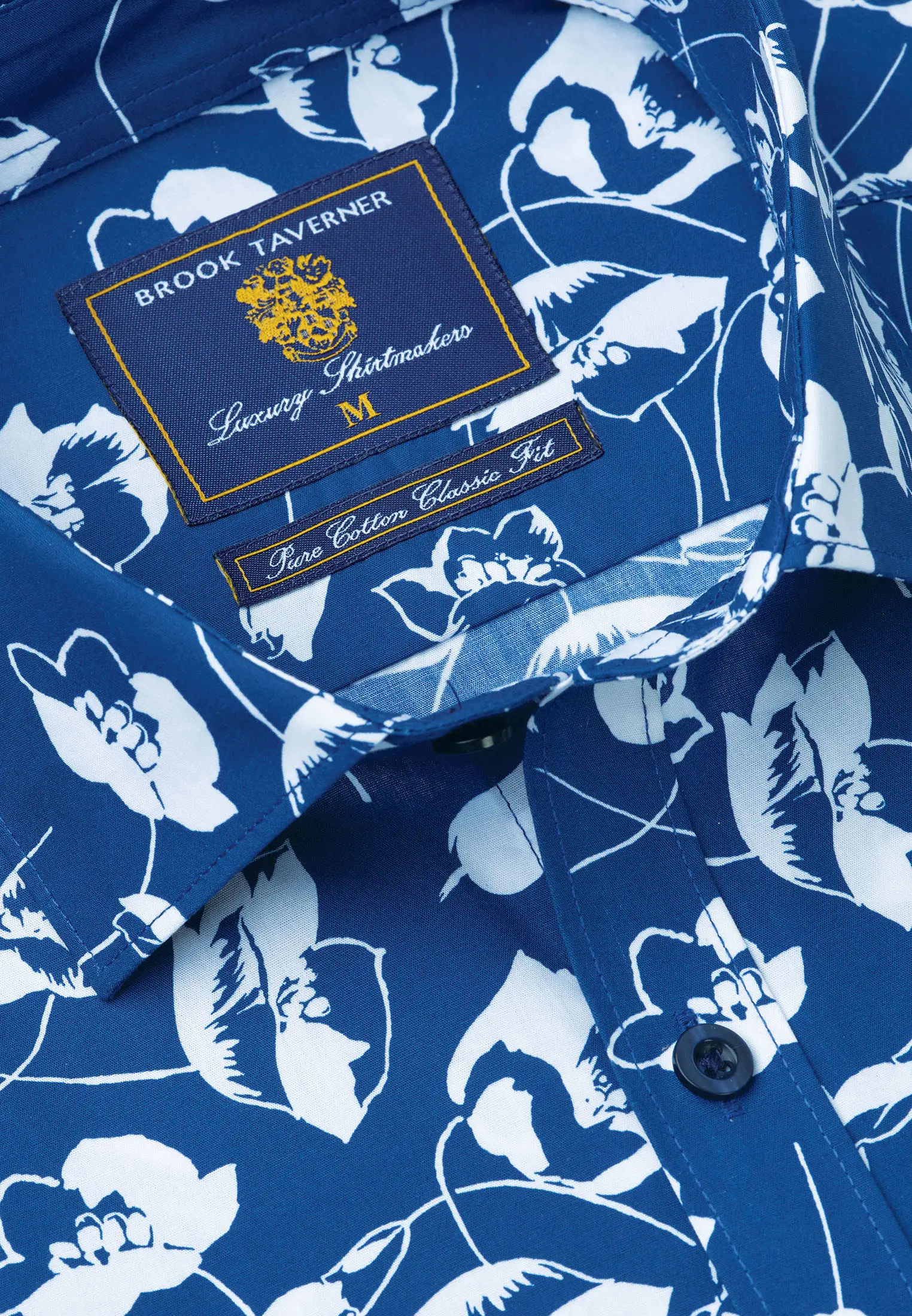 Regular Fit Navy and Ecru Tropical Flower Print Cotton Shirt - Image 2