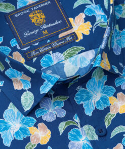 Alternative view of Regular Fit Navy Flower Print Short Sleeve Cotton Shirt