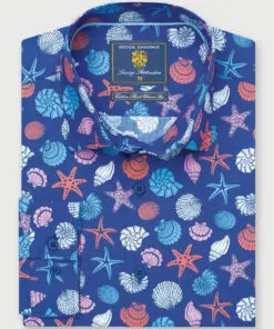 Regular Fit Deep Blue Shells Print REPREVE® Cotton Shirt