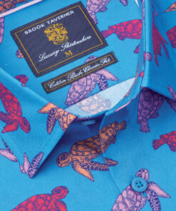 Alternative view of Regular Fit Sea Blue Turtles Print REPREVE&reg; Cotton Shirt