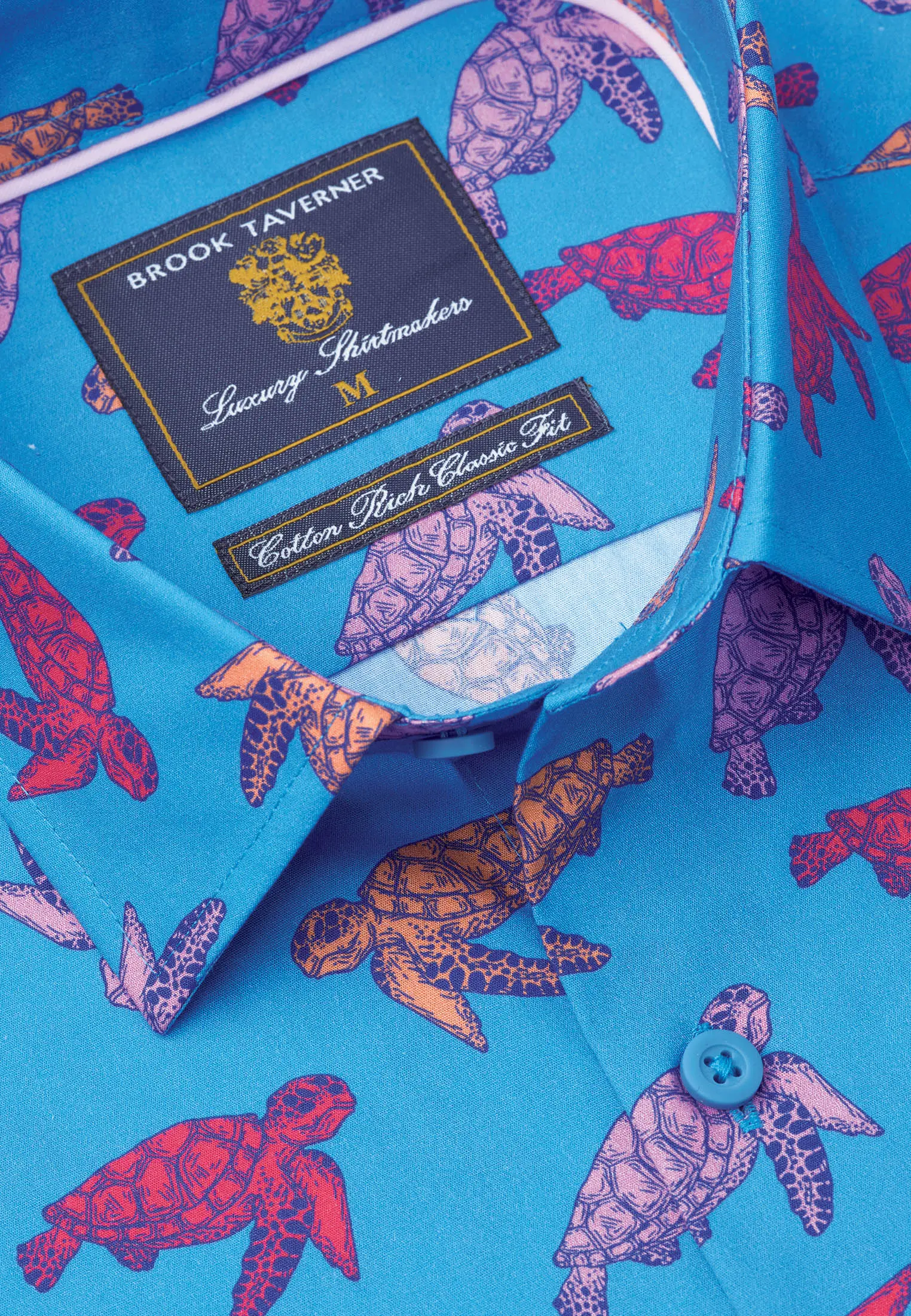 Regular Fit Sea Blue Turtles Print REPREVE&reg; Cotton Shirt - Image 2
