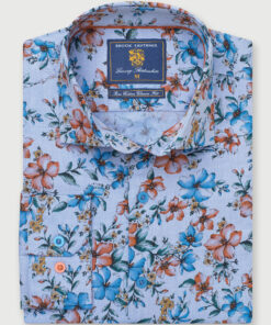 Regular Fit Blue Floral Print Cotton Shirt