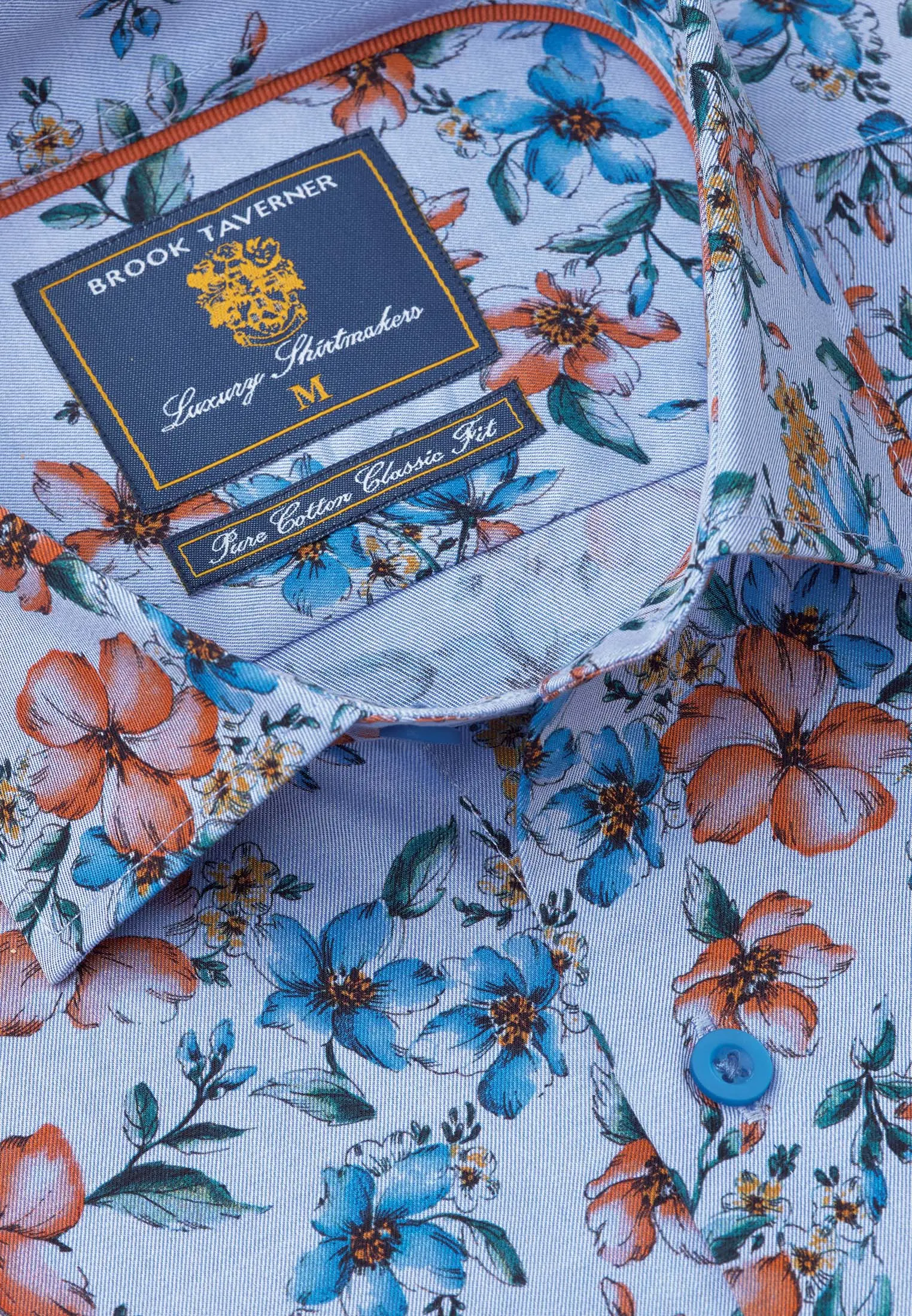 Regular Fit Blue Floral Print Cotton Shirt - Image 2