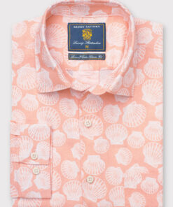 Regular Fit Apricot with Clams Print Linen Cotton Shirt