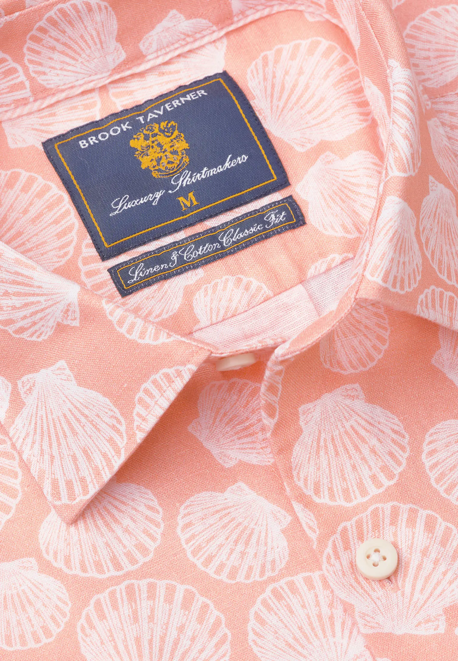 Regular Fit Apricot with Clams Print Linen Cotton Shirt - Image 2