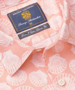 Alternative view of Tailored Fit Apricot with Clams Print Linen Cotton Shirt