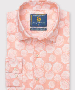Tailored Fit Apricot with Clams Print Linen Cotton Shirt