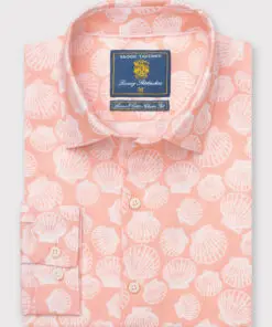 Tailored Fit Apricot with Clams Print Linen Cotton Shirt