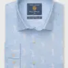 Regular Fit Blue with Seahorses Print Linen Cotton Shirt