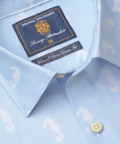Alternative view of Regular Fit Blue with Seahorses Print Linen Cotton Shirt