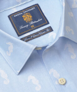 Alternative view of Tailored Fit Blue with Seahorses Print Linen Cotton Shirt