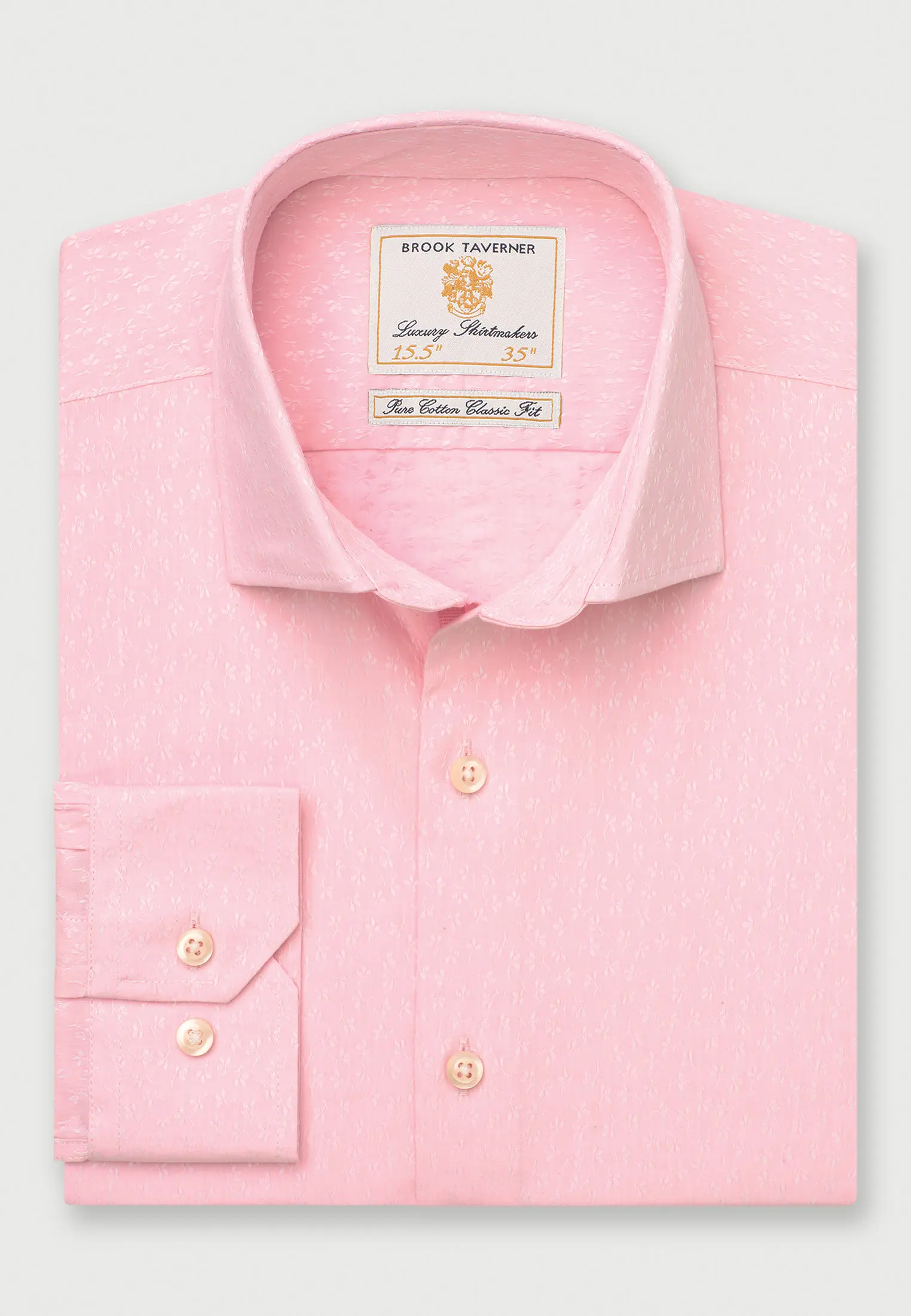 Tailored Fit Pink Floral Jacquard Cotton Shirt