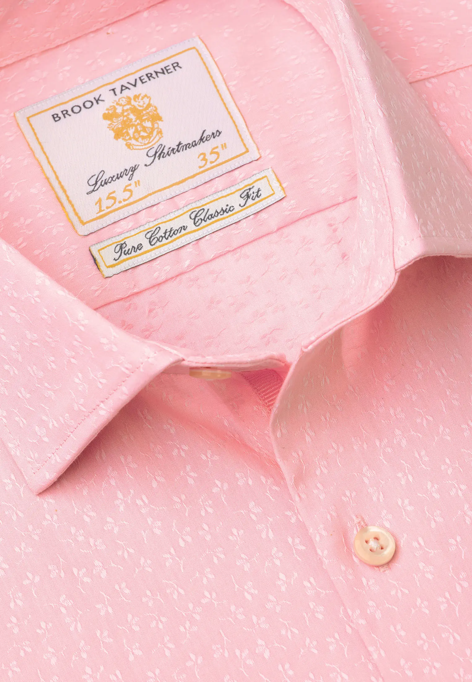 Tailored Fit Pink Floral Jacquard Cotton Shirt - Image 2