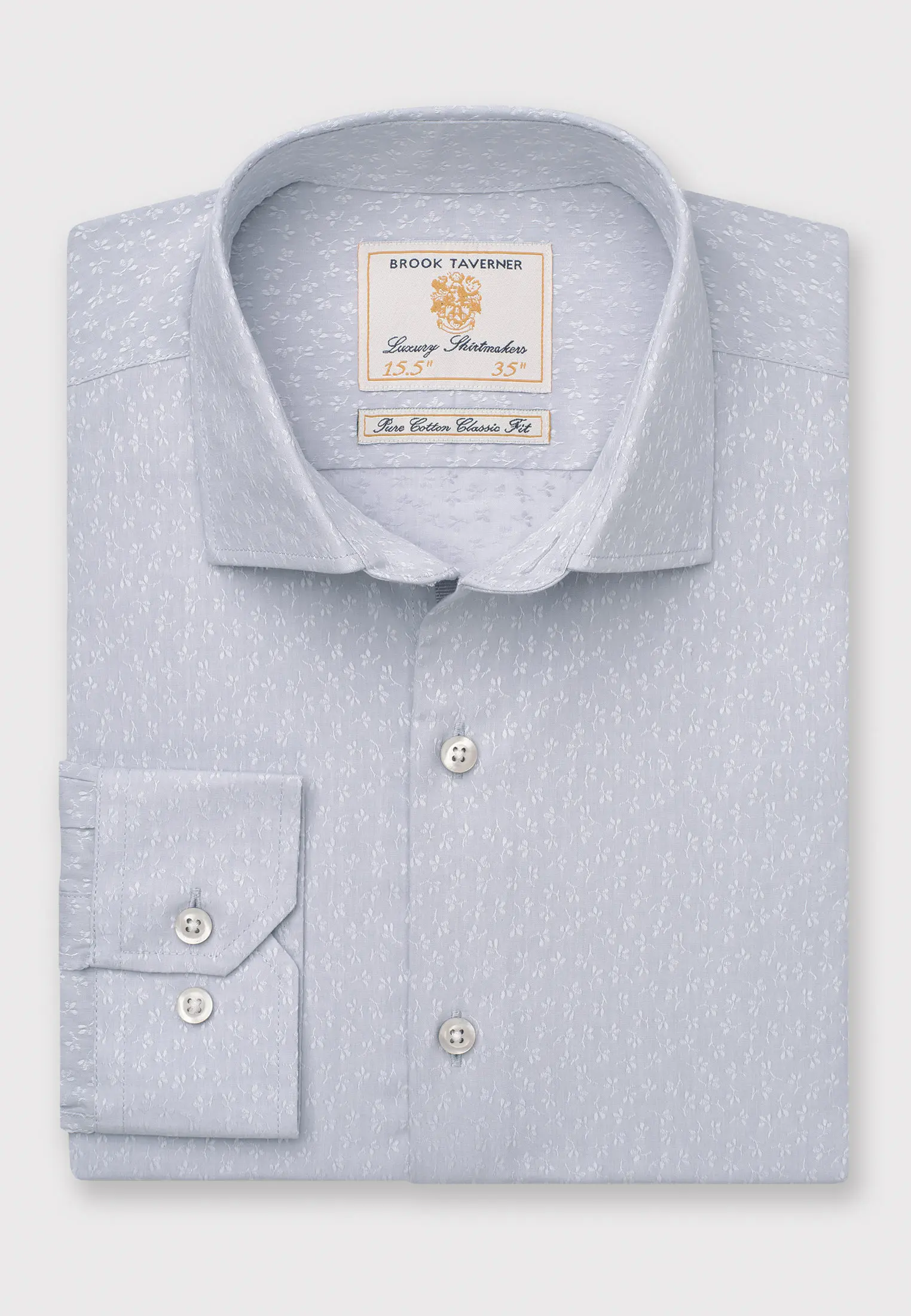 Tailored Fit Silver Grey Floral Jacquard Cotton Shirt