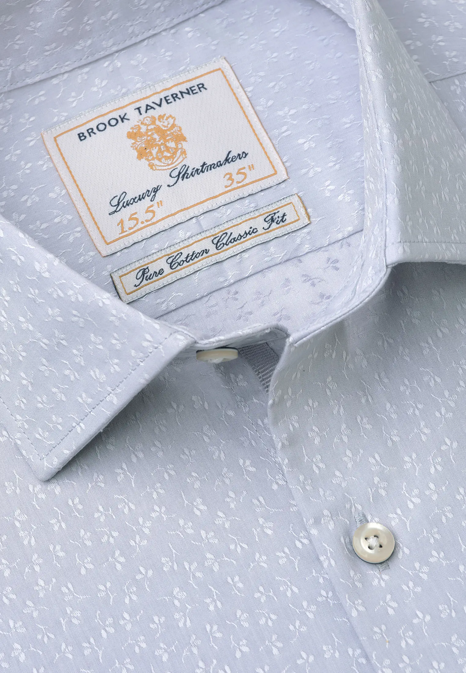 Tailored Fit Silver Grey Floral Jacquard Cotton Shirt - Image 2