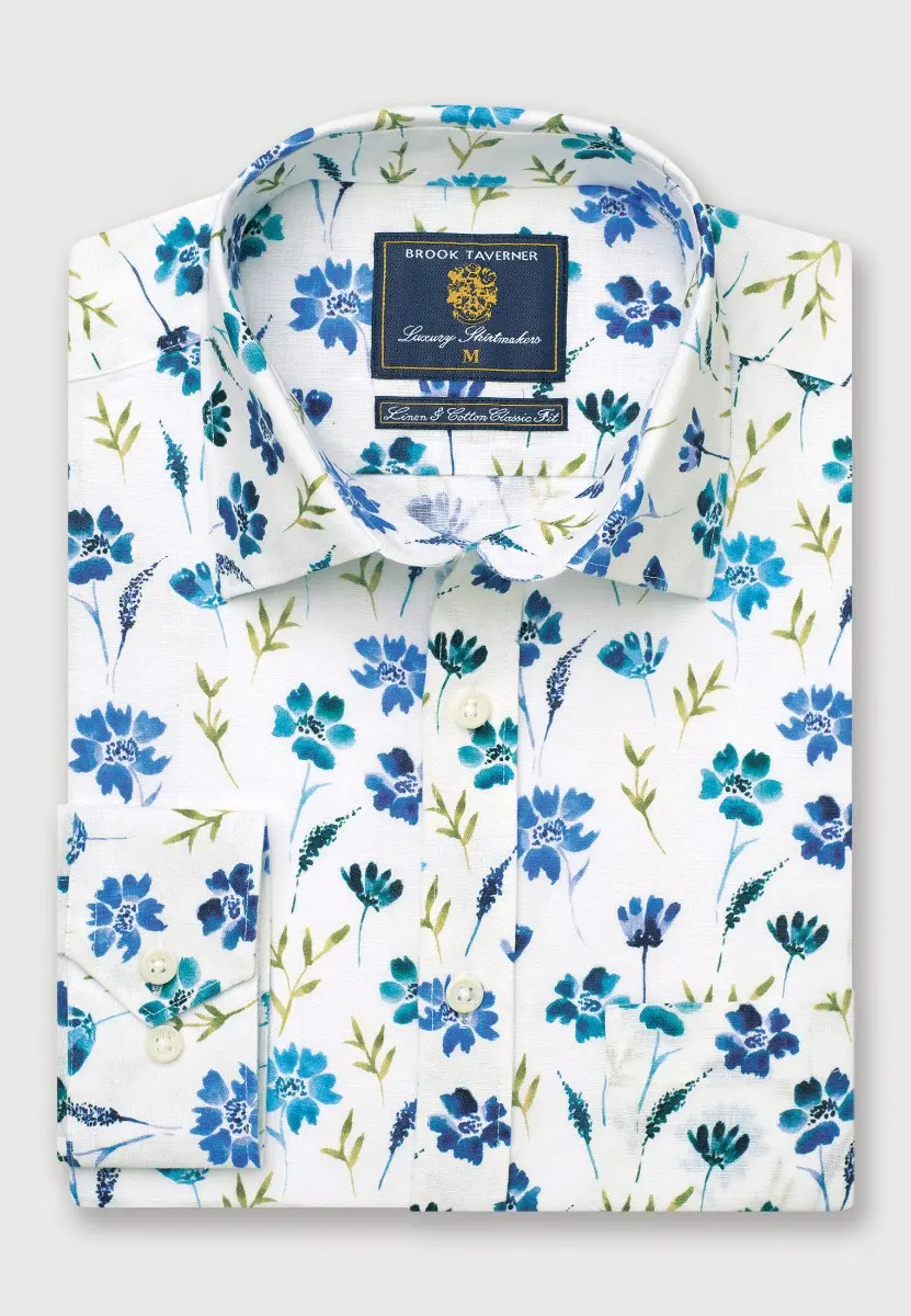 Regular Fit Meadow Print Linen Cotton Shirt