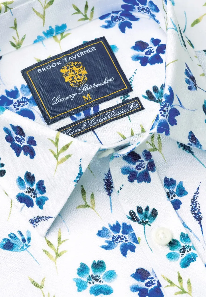 Tailored Fit Meadow Print Linen Cotton Shirt - Image 2