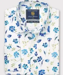 Tailored Fit Meadow Print Linen Cotton Shirt