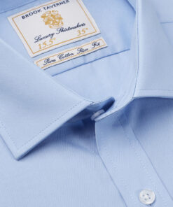 Alternative view of Tailored Fit Single Cuff Blue Poplin Cotton Shirt