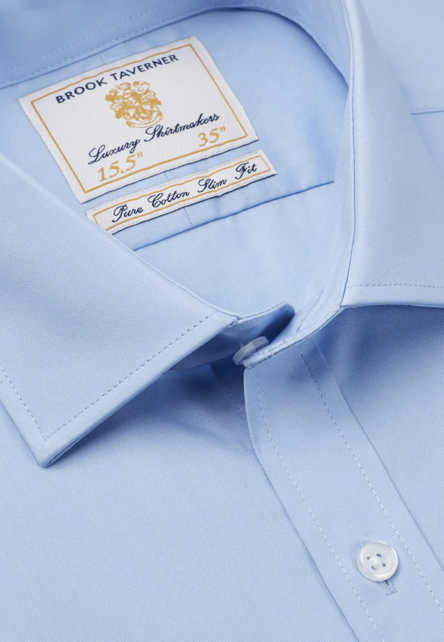 Tailored Fit Single Cuff Blue Poplin Cotton Shirt - Image 2