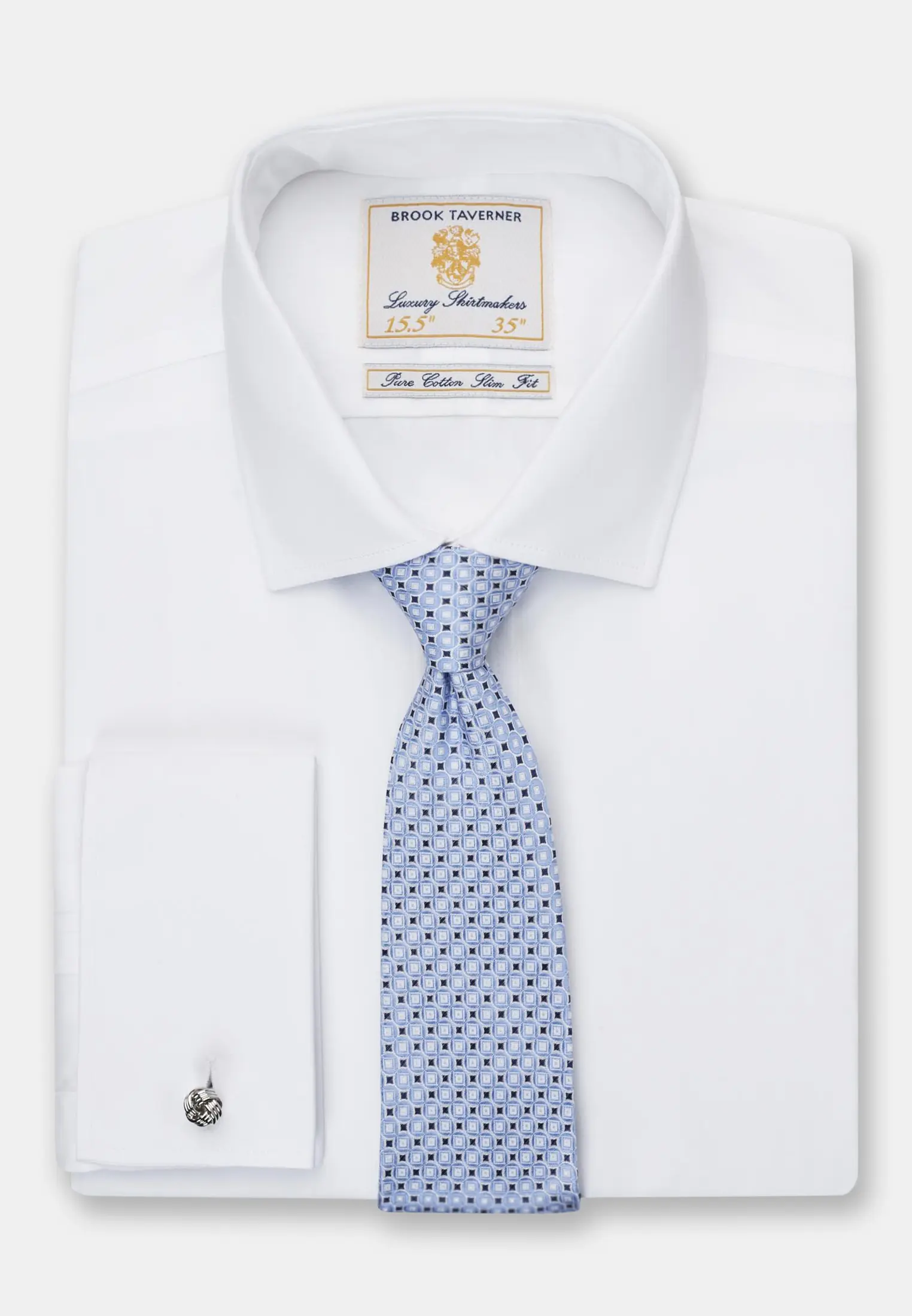 Tailored Fit Double Cuff White Poplin Cotton Shirt