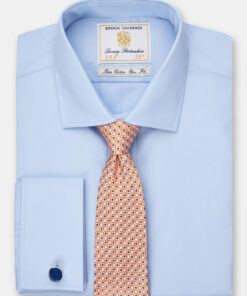 Tailored Fit Double Cuff Blue Poplin Cotton Shirt