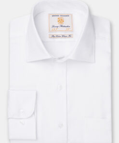 Regular Fit Single Cuff White Herringbone Cotton Shirt - Two Sleeve Lengths Available