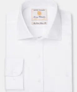 Regular Fit Single Cuff White Herringbone Cotton Shirt - Two Sleeve Lengths Available