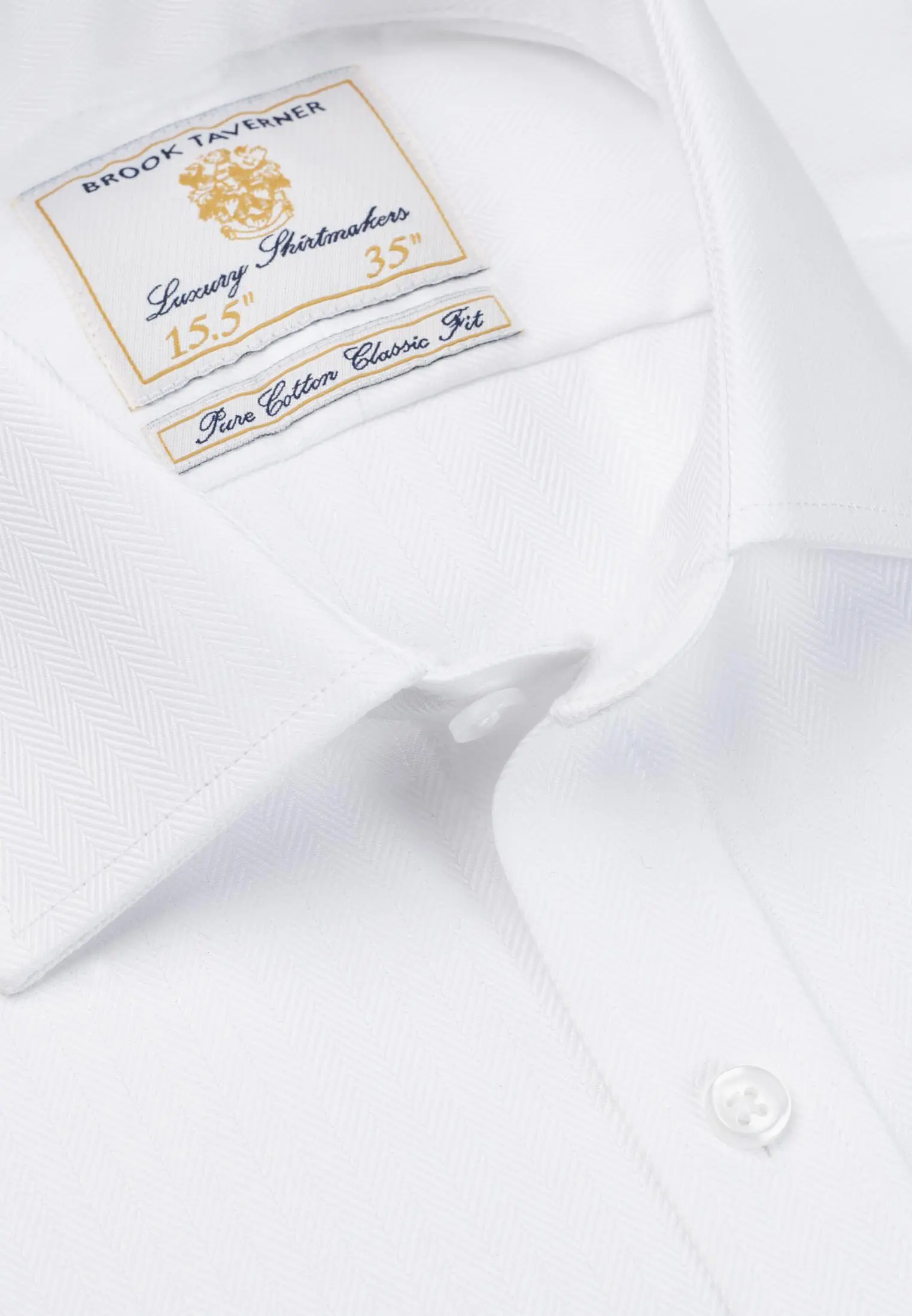 Regular Fit Single Cuff White Herringbone Cotton Shirt - Two Sleeve Lengths Available - Image 2