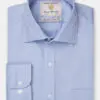 Regular Fit Single Cuff Blue Herringbone Cotton Shirt - Two Sleeve Lengths Available