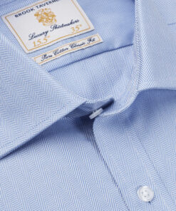 Alternative view of Tailored Fit Double Cuff Blue Herringbone Cotton Shirt