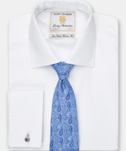 Tailored Fit Double Cuff White Herringbone Cotton Shirt