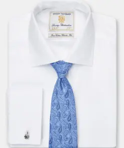 Tailored Fit Double Cuff White Herringbone Cotton Shirt