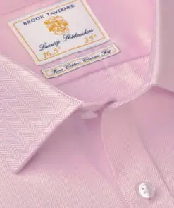 Alternative view of Regular Fit Pink Herringbone Double Cuff Cotton Shirt