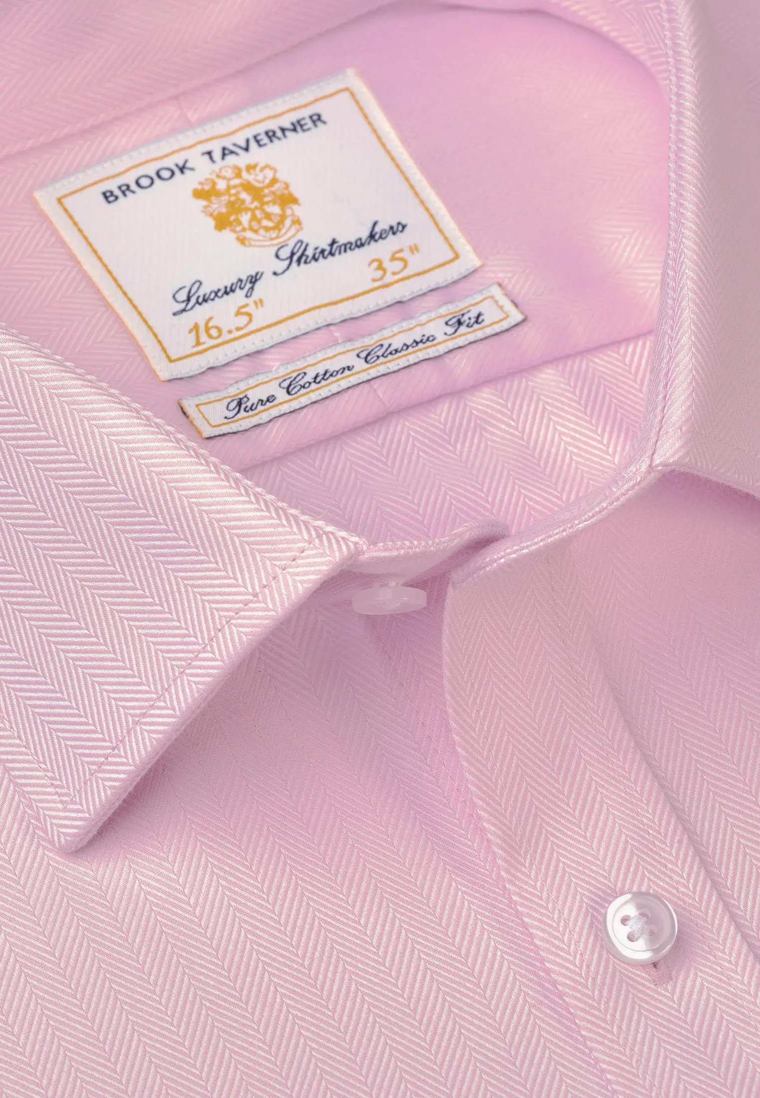 Regular Fit Pink Herringbone Double Cuff Cotton Shirt - Image 2