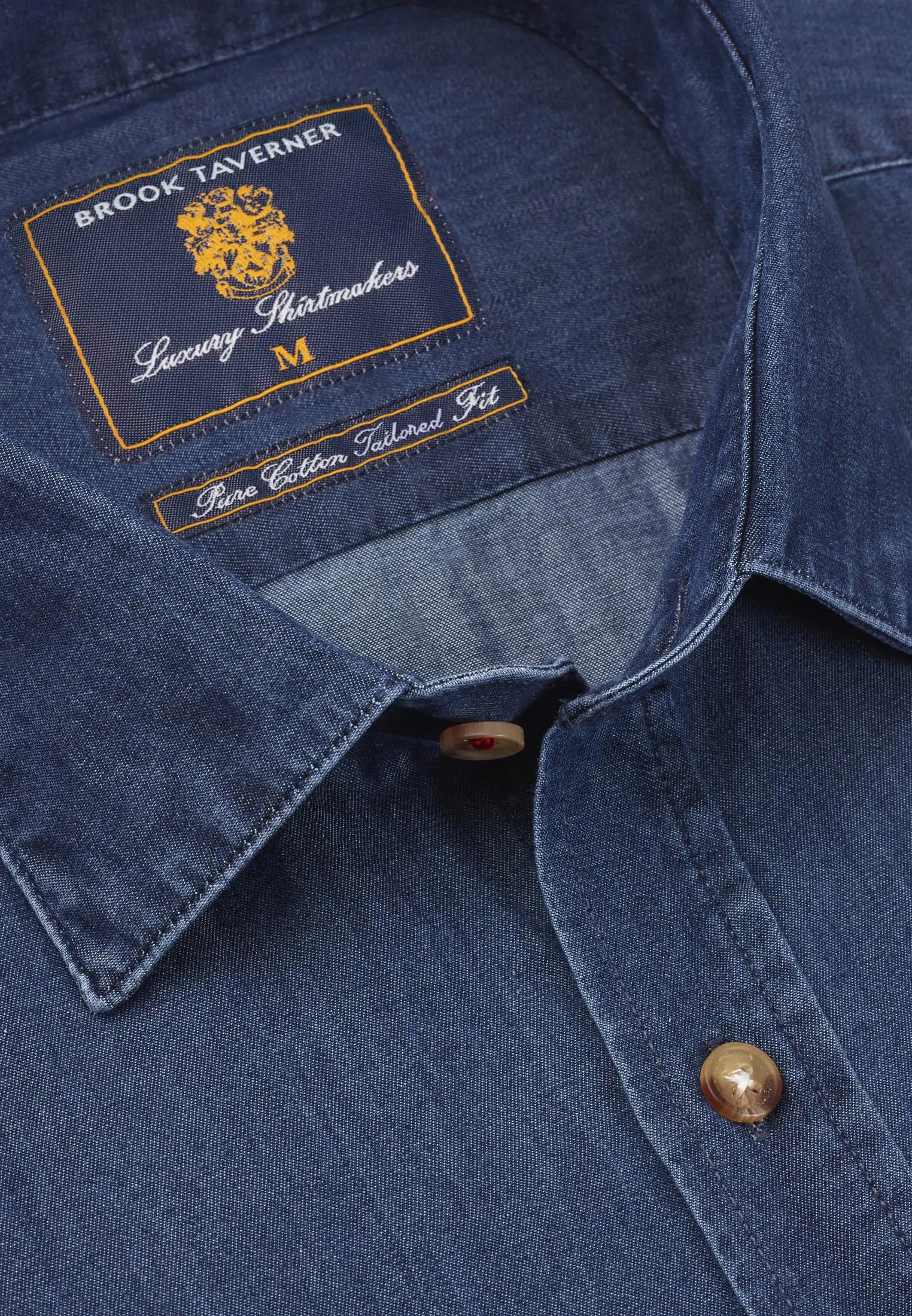 Tailored Fit Navy Chambray Cotton Shirt - Image 2