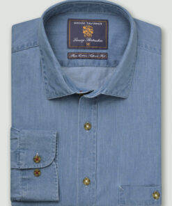 Tailored Fit Light Blue Chambray Cotton Shirt
