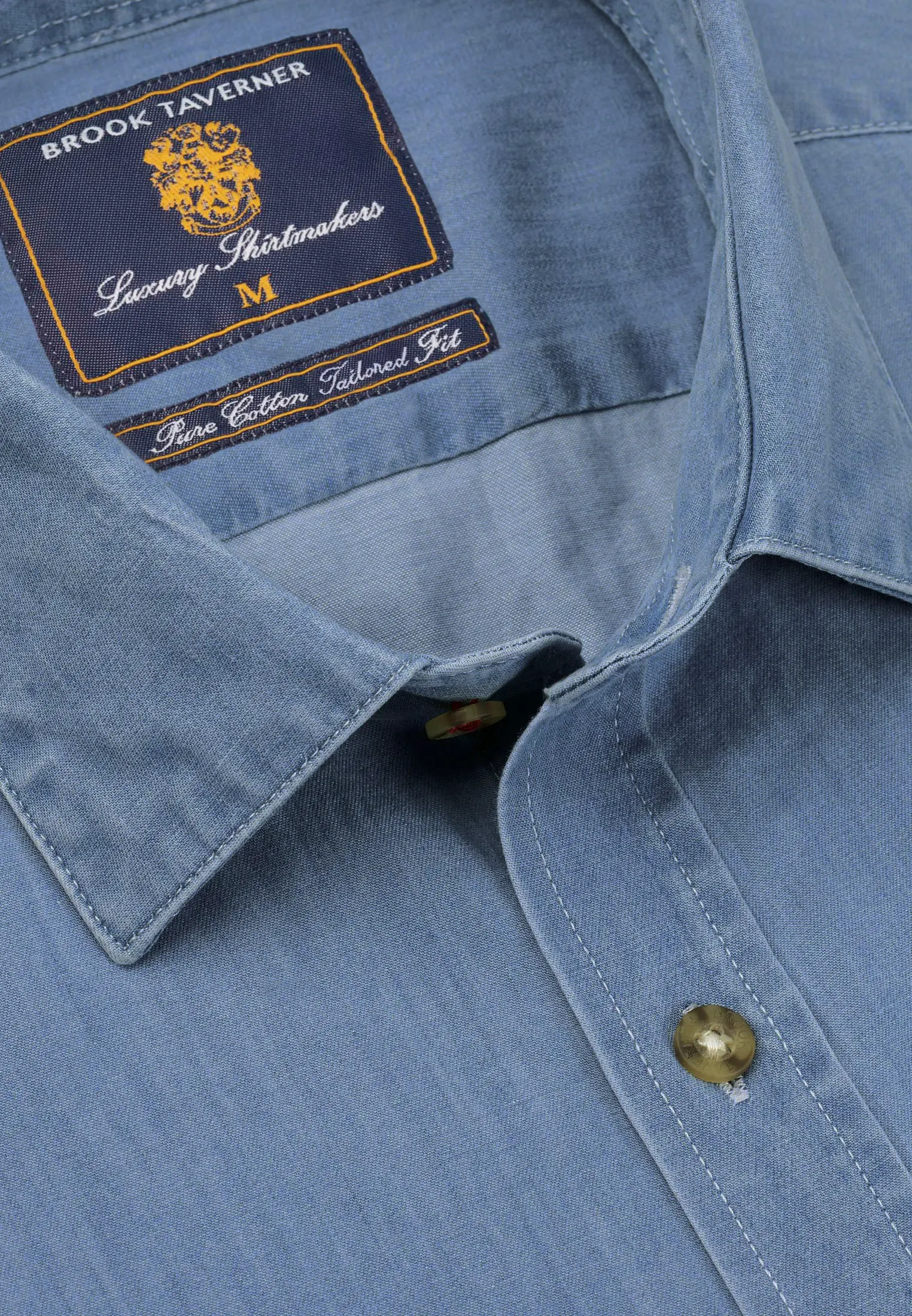 Tailored Fit Light Blue Chambray Cotton Shirt - Image 2