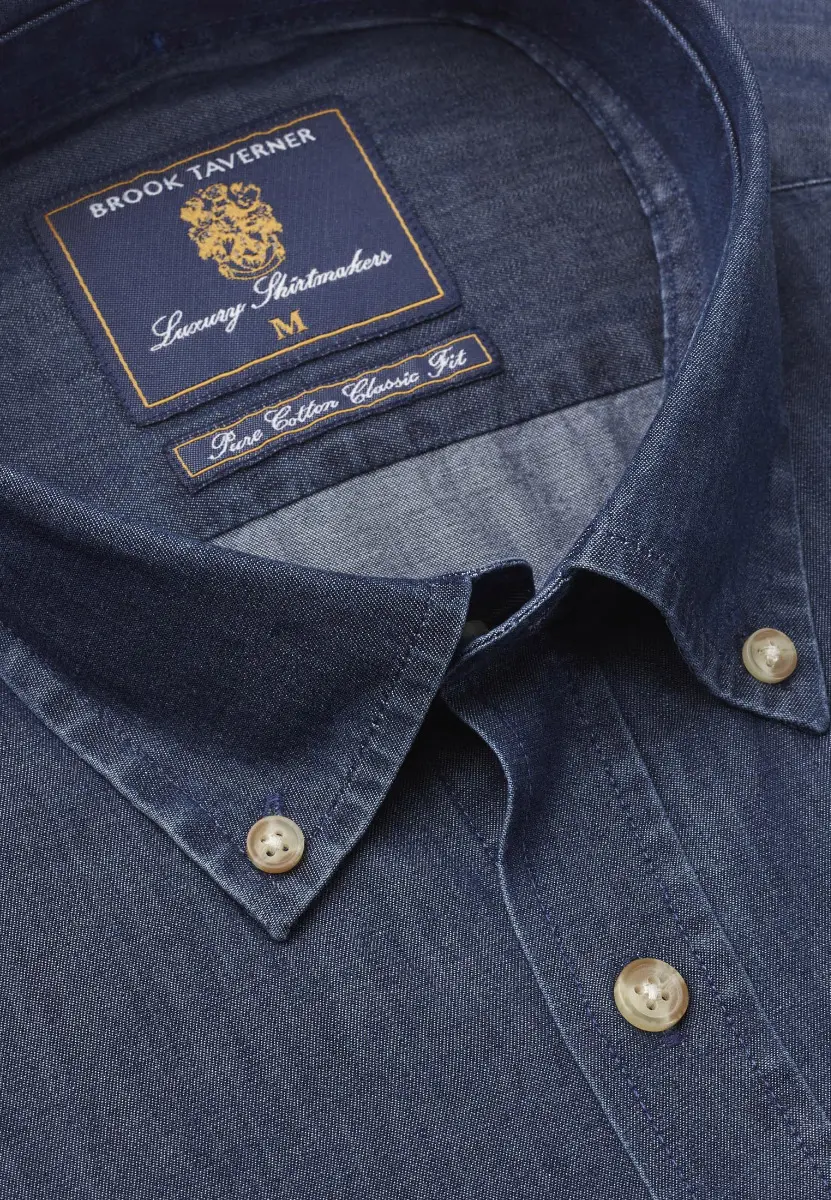 Regular Fit Navy Chambray Cotton Shirt - Image 2