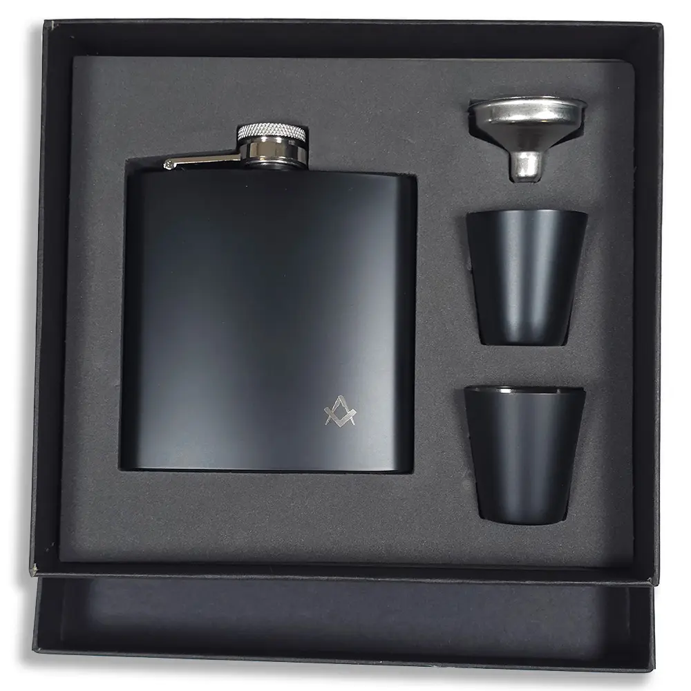 Hip Flask Gift Set in Black - Image 2