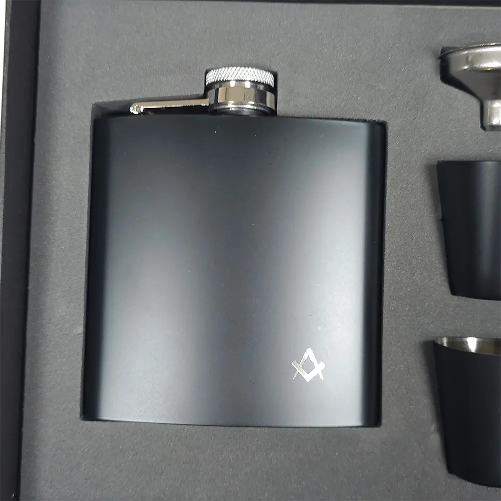 Hip Flask Gift Set in Black - Image 3