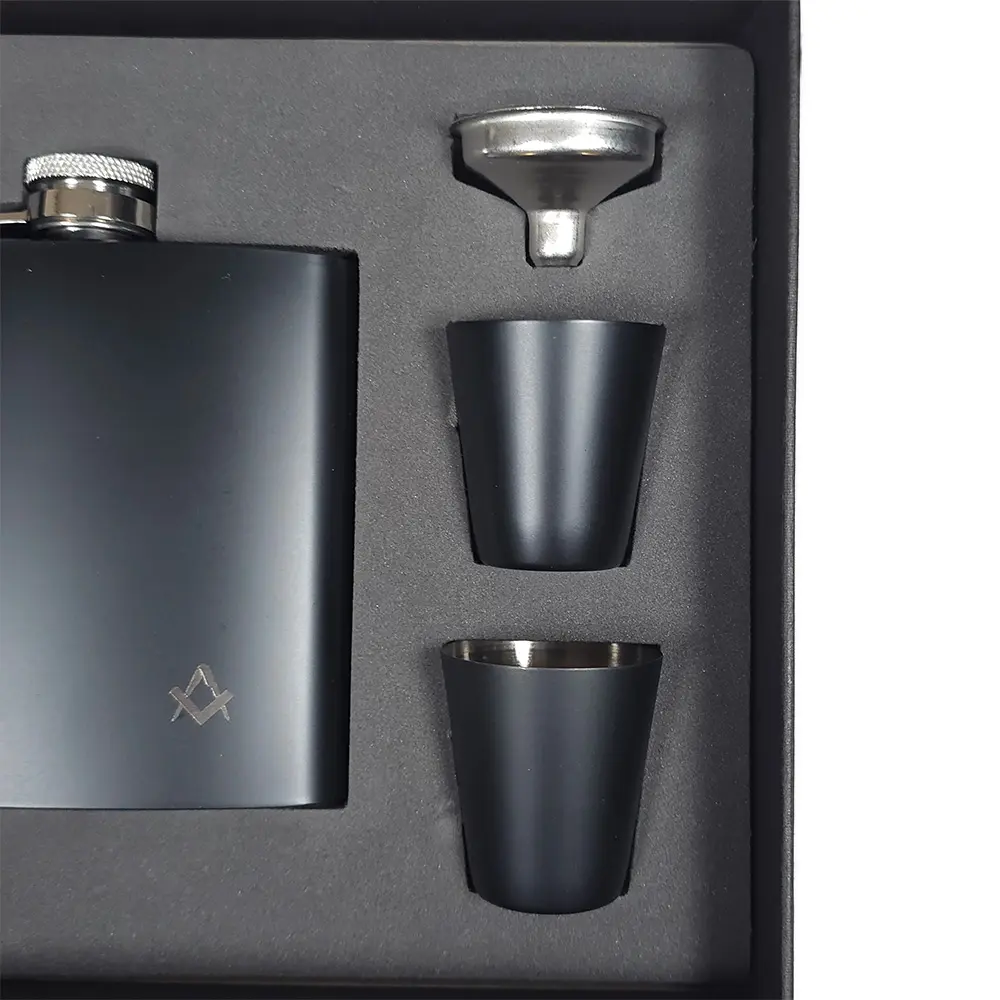 Hip Flask Gift Set in Black - Image 4