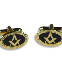 Alternative view of Cufflink and Tie retainer set - Black oval square & Compass