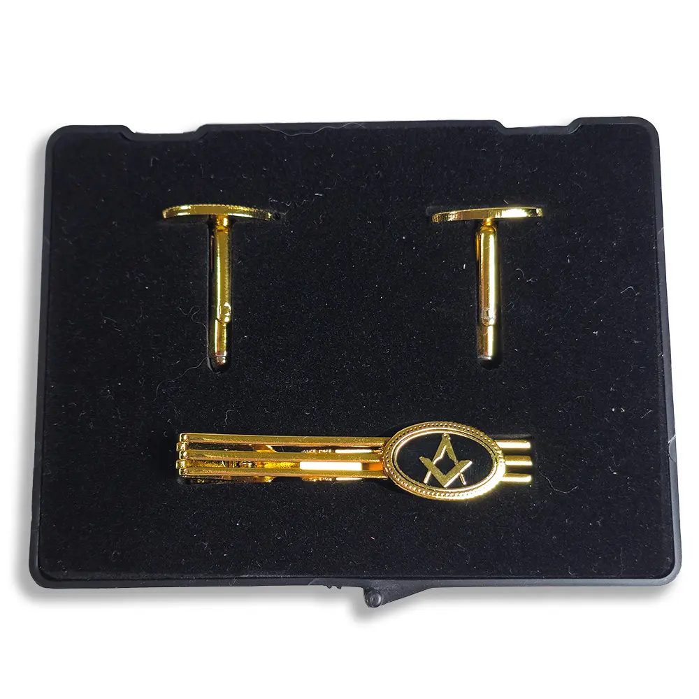 Cufflink and Tie retainer set - Black oval square & Compass - Image 4