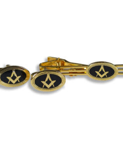 Cufflink and Tie retainer set - Black oval square & Compass