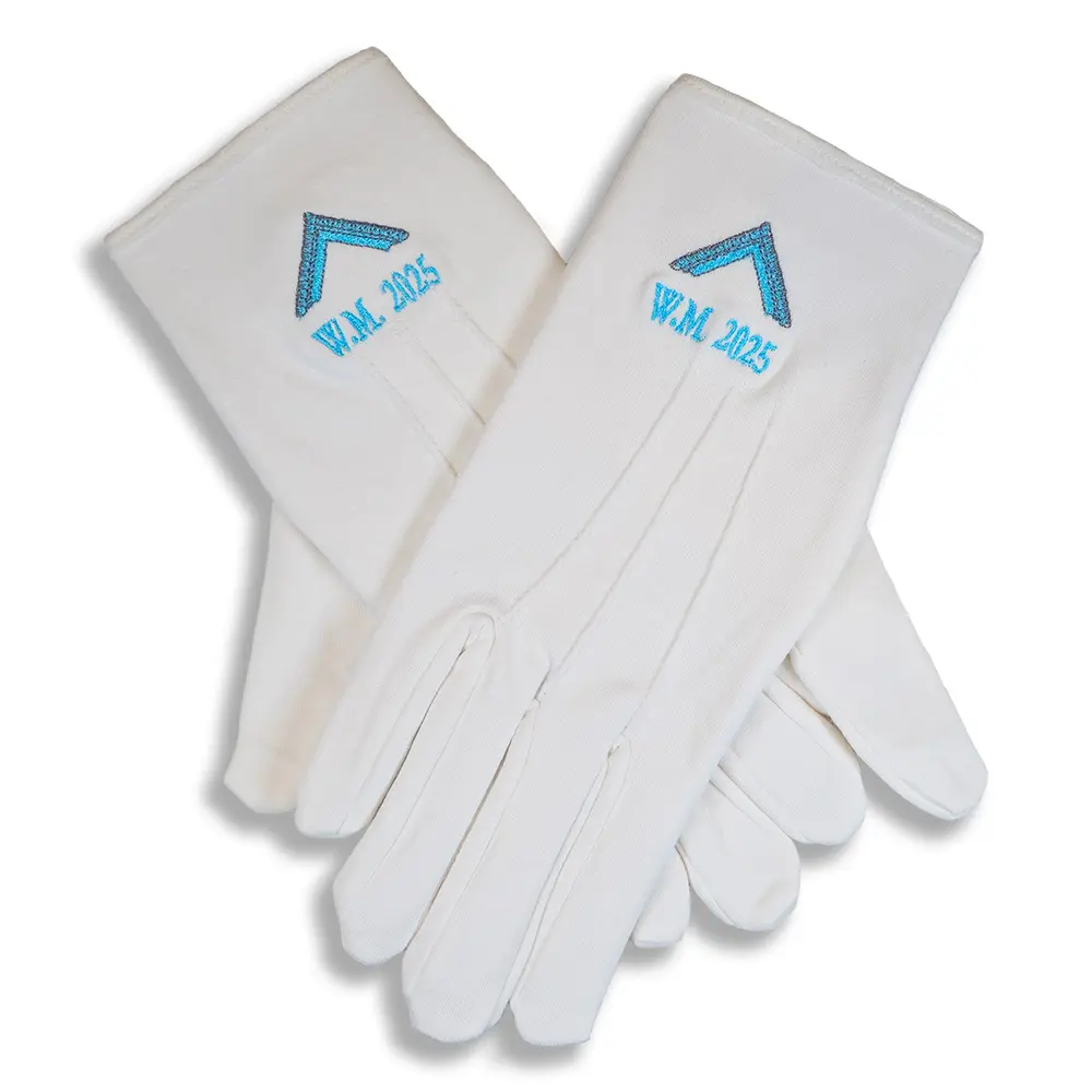 White Gloves With Embroidered Square and Year