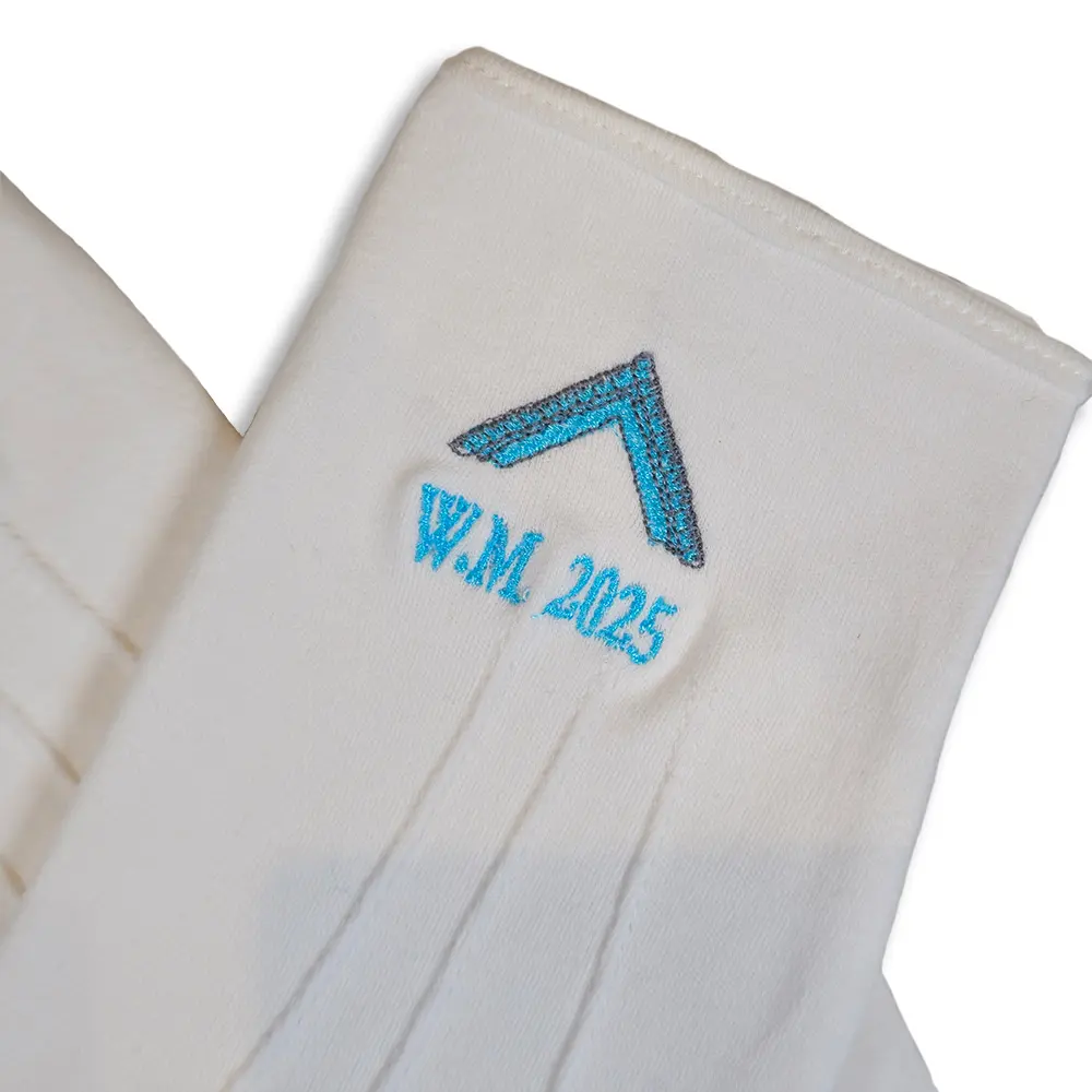 White Gloves With Embroidered Square and Year - Image 2