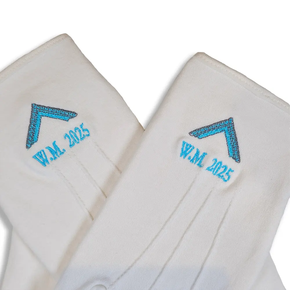 White Gloves With Embroidered Square and Year - Image 3